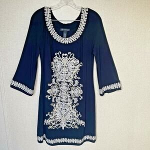 INC International Concepts women's Large L DRESS embroidered detail front BLACK